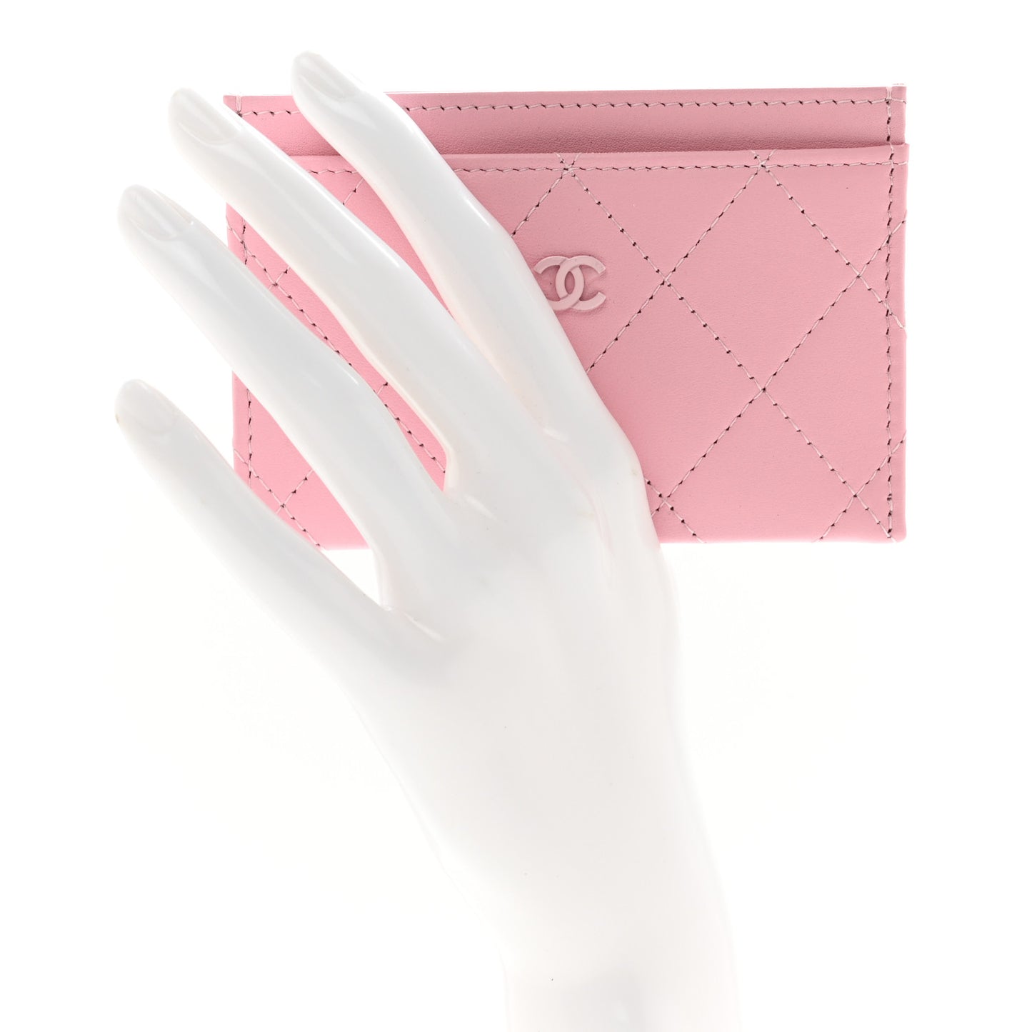 Lambskin Quilted Card Holder Light Pink