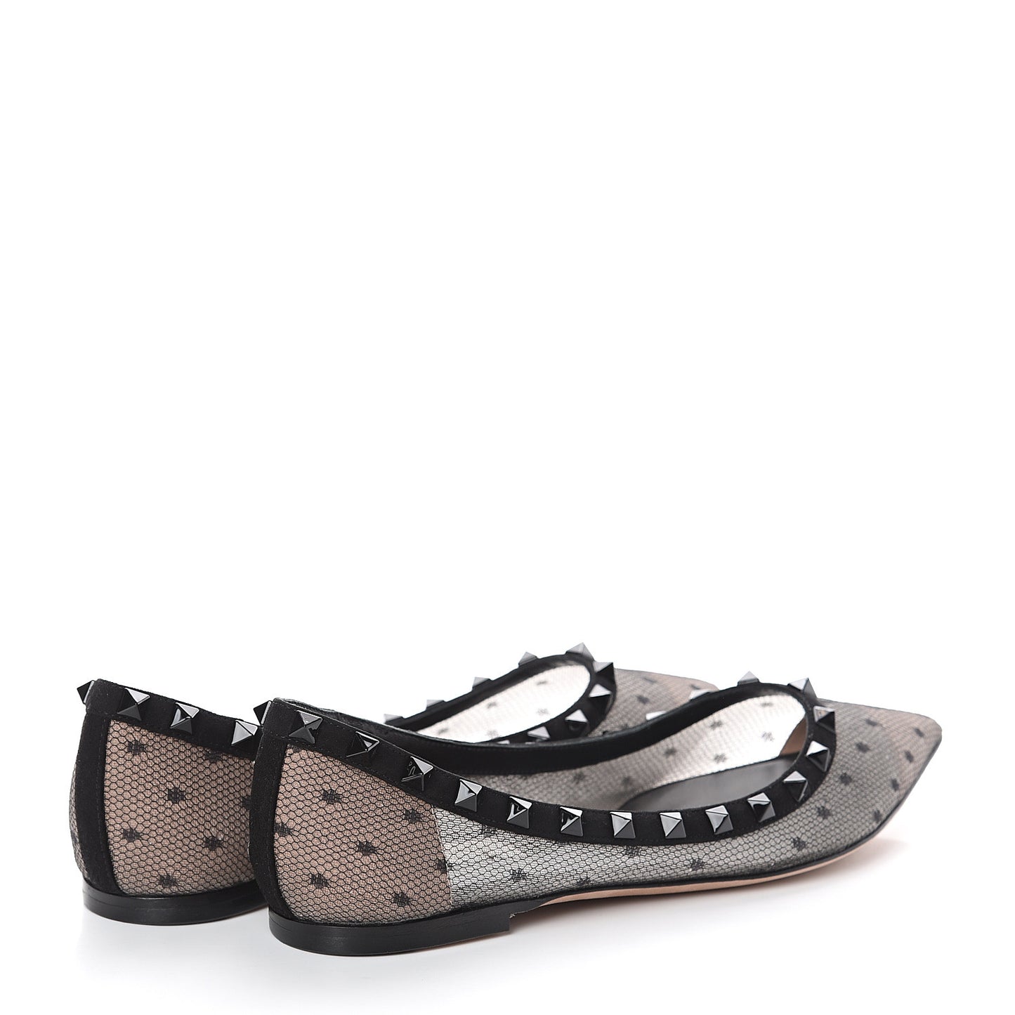 Mesh Point d'Esprit Rockstud Ballerina Flats 37.5 Black