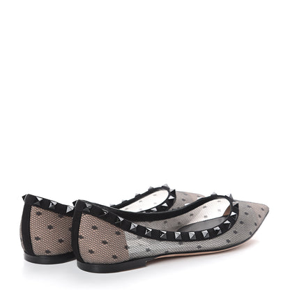 Valentino Garavani Mesh Point d'Esprit Rockstud Ballerina Flats 37.5 Black 4 of 7