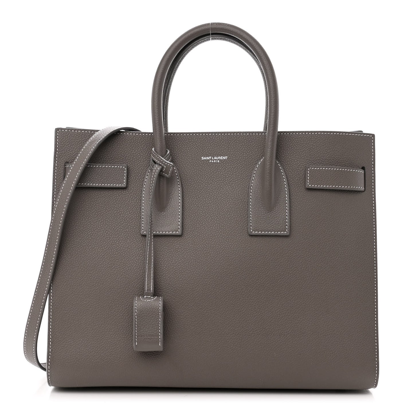 Grained Calfskin Topstitch Small Sac De Jour Grey
