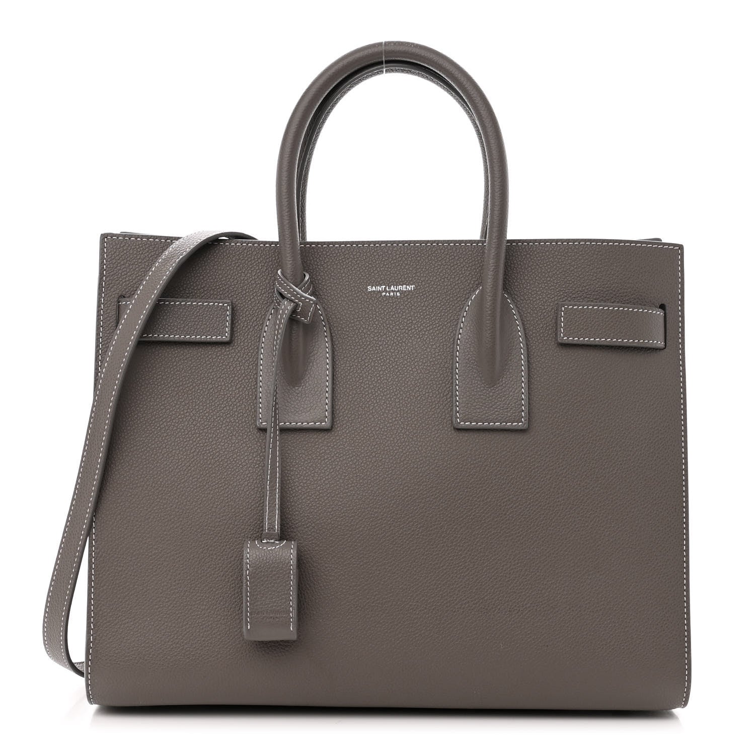 Saint Laurent Grained Calfskin Topstitch Small Sac De Jour Grey 1 of 13