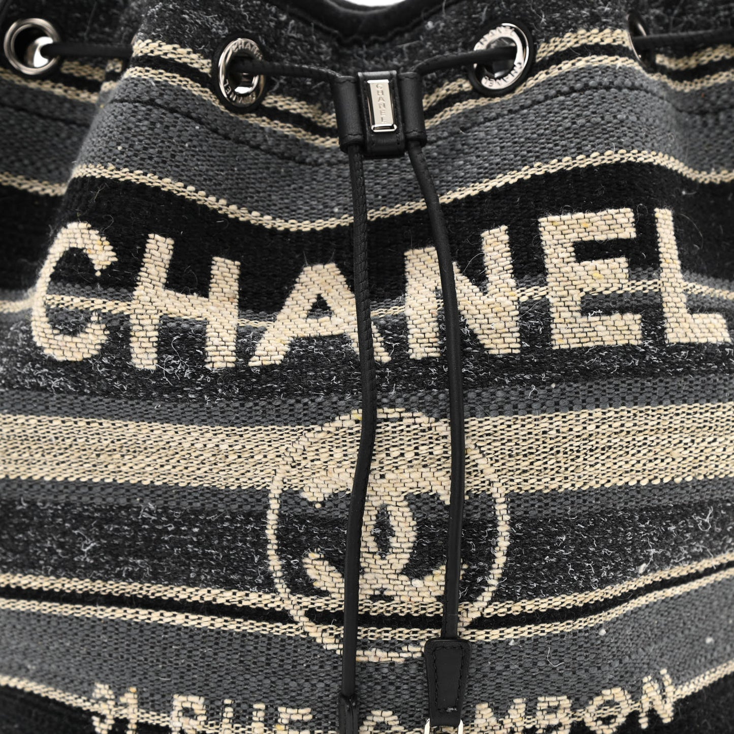 Striped Canvas Deauville Drawstring Bag Grey Black