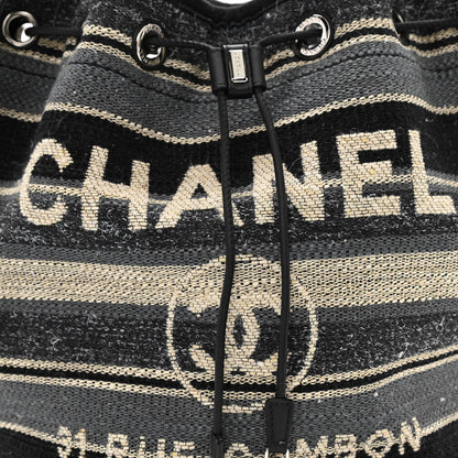 Chanel Striped Canvas Deauville Drawstring Bag Grey Black 8 of 10