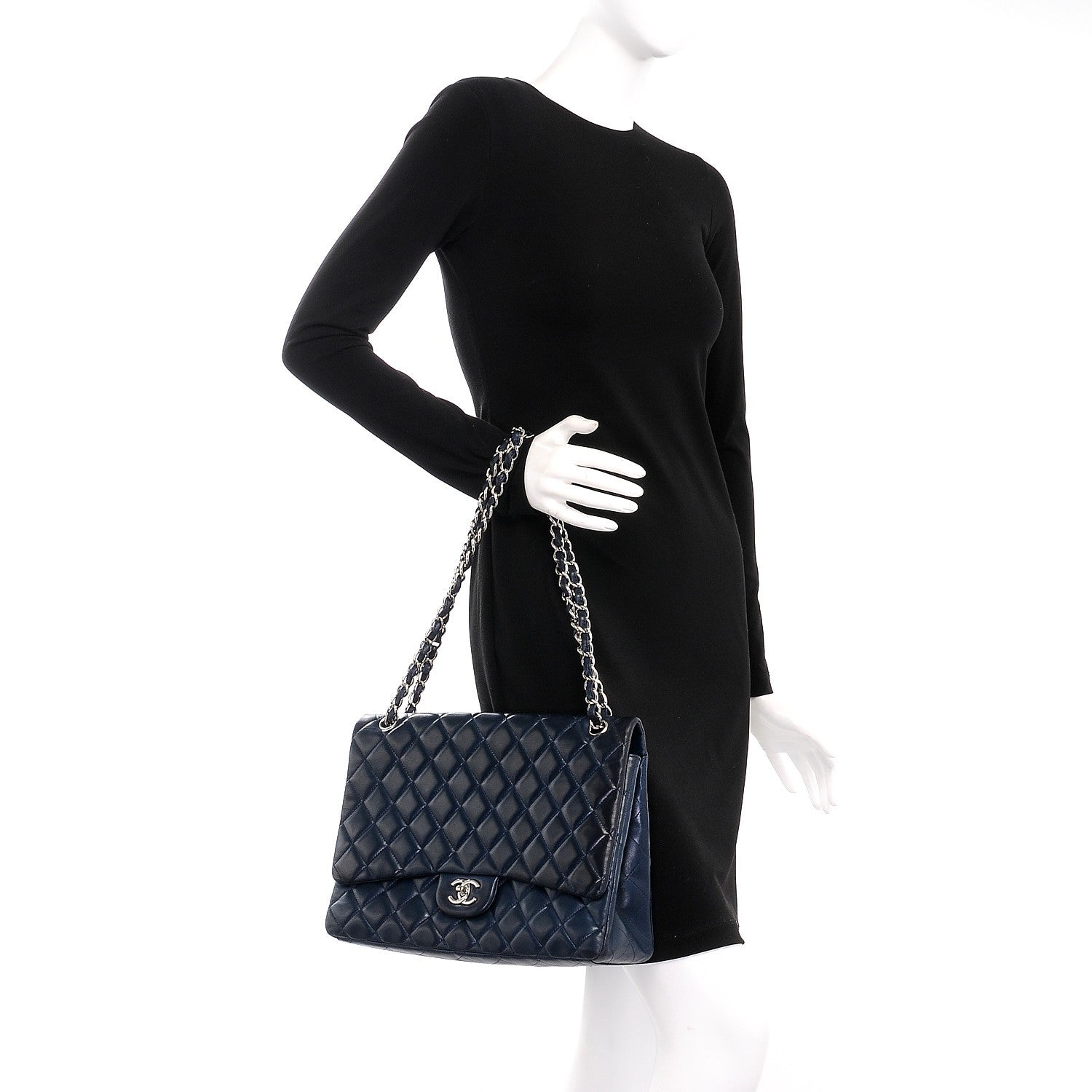 Chanel Lambskin Quilted Maxi Single Flap Navy 3 of 16
