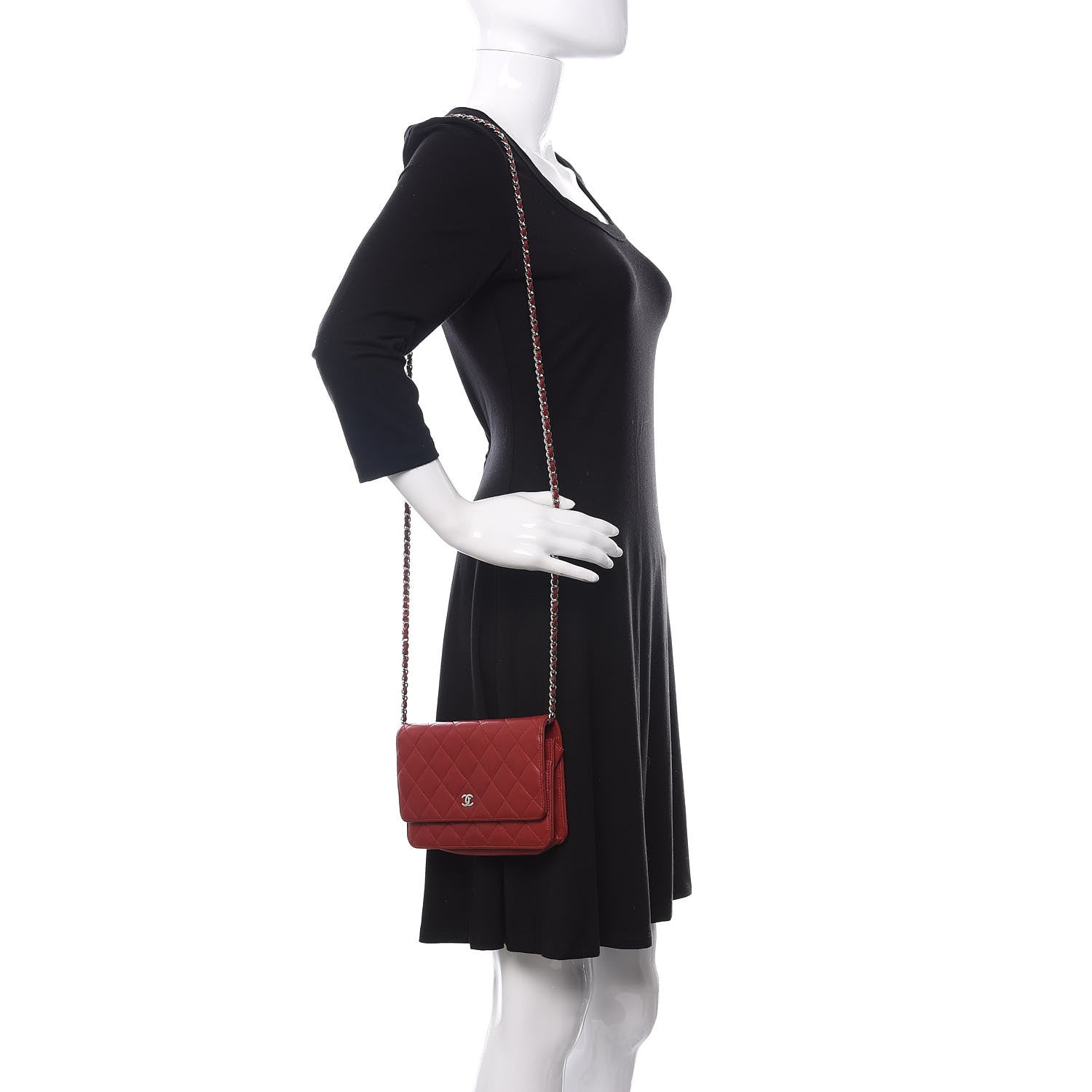 Chanel Lambskin Quilted Wallet On Chain WOC Red 2 of 12