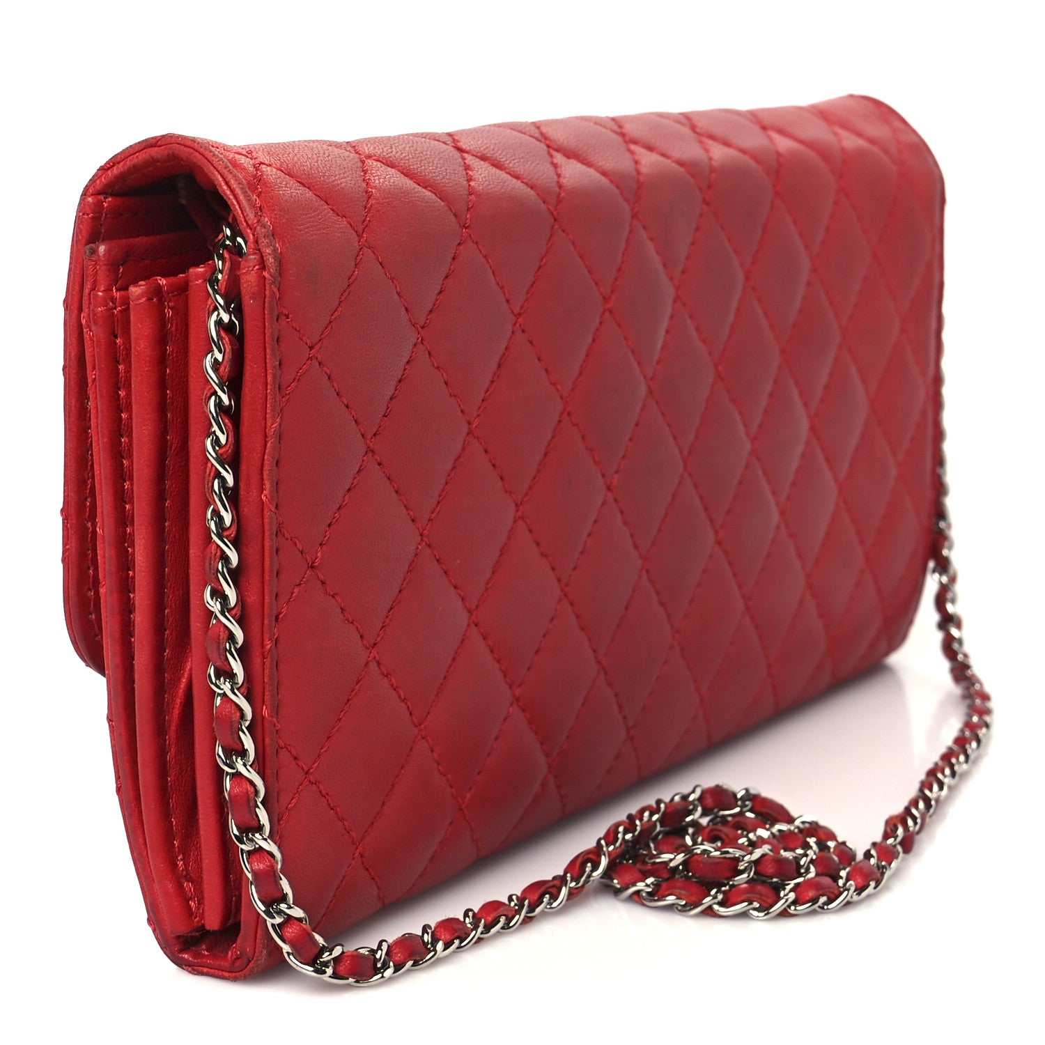 Chanel Lambskin Quilted Chain Clutch Flap Red 3 of 11