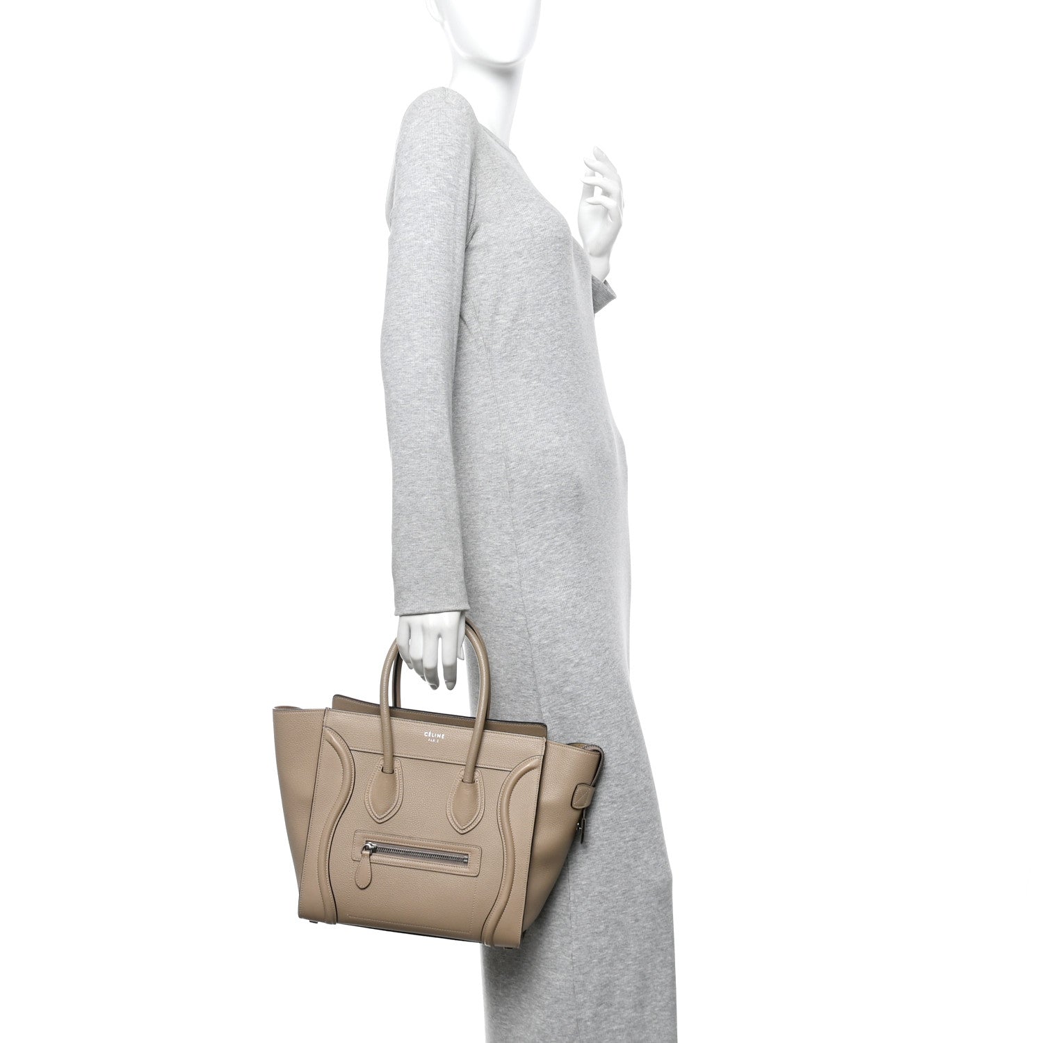 Celine Drummed Calfskin Micro Luggage Dune 2 of 17
