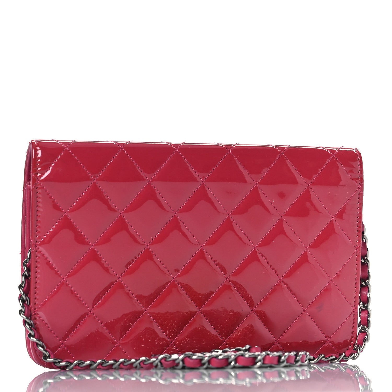Chanel Patent Quilted Brilliant Wallet On Chain WOC Dark Pink 3 of 13