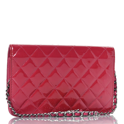 Chanel Patent Quilted Brilliant Wallet On Chain WOC Dark Pink 3 of 13