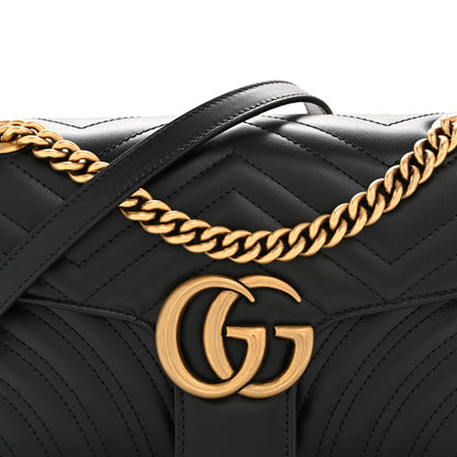 Gucci Calfskin Matelasse Small GG Marmont Shoulder Bag Black 8 of 11