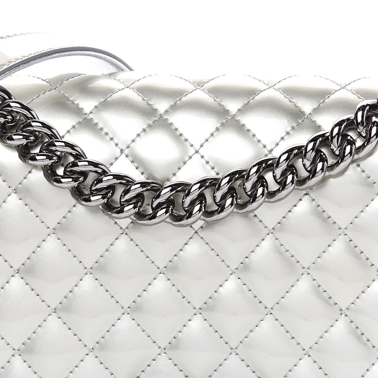 Chanel Metallic Patent Calfskin Quilted Medium Boy Flap Silver 7 of 14