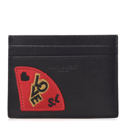 Saint Laurent Calfskin Paris SL Love Patch Credit Card Case Black 1 of 8