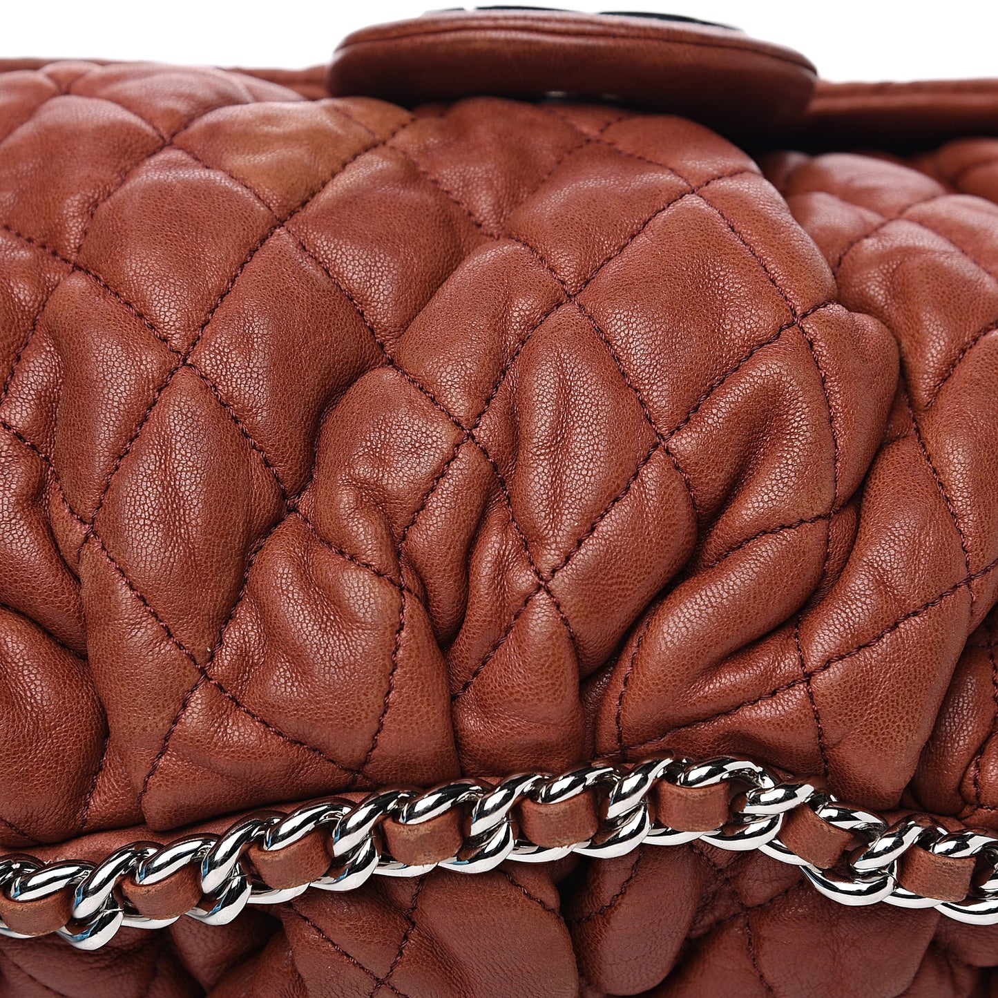 Washed Lambskin Quilted Large Chain Around Messenger Brown