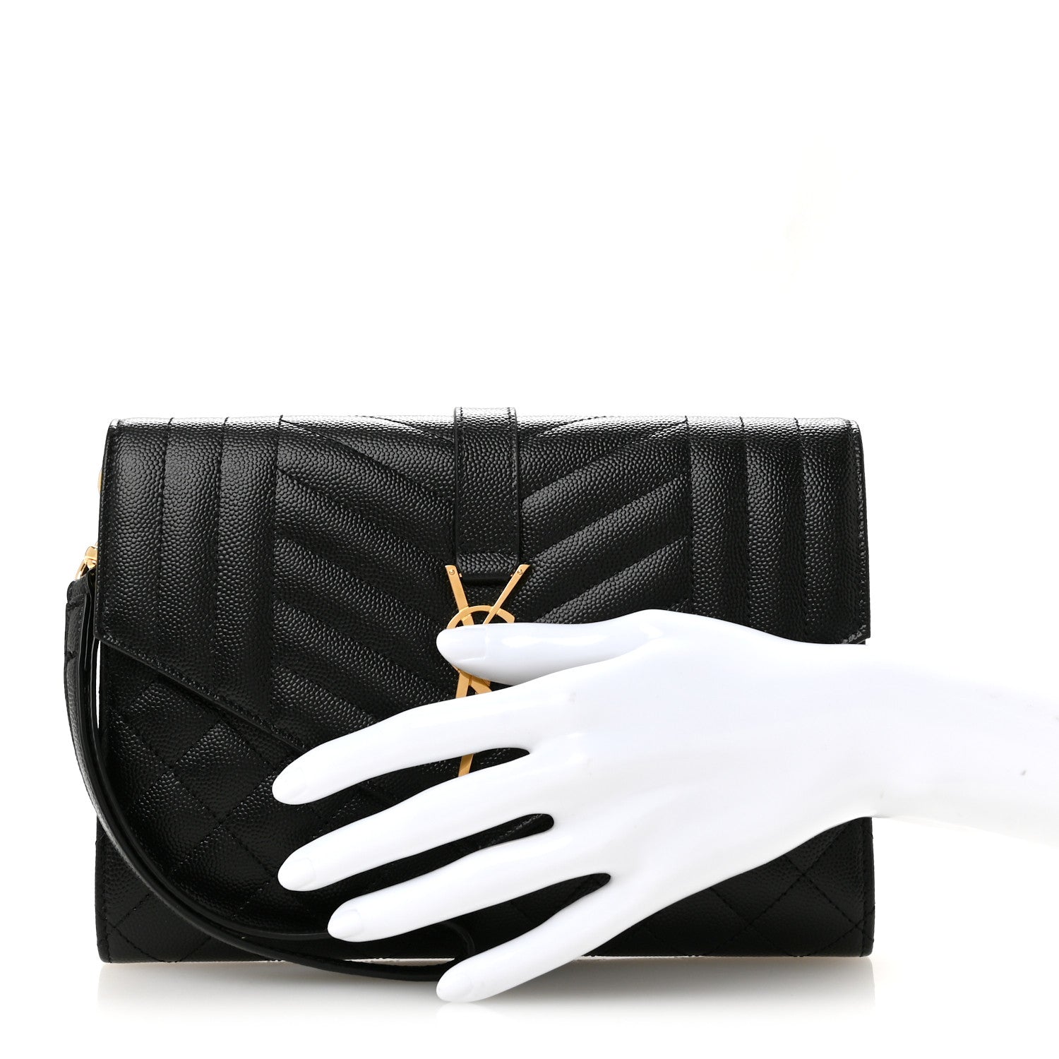Saint Laurent Grain De Poudre Textured Mixed Matelasse Triquilt Monogram Clutch Black 2 of 8