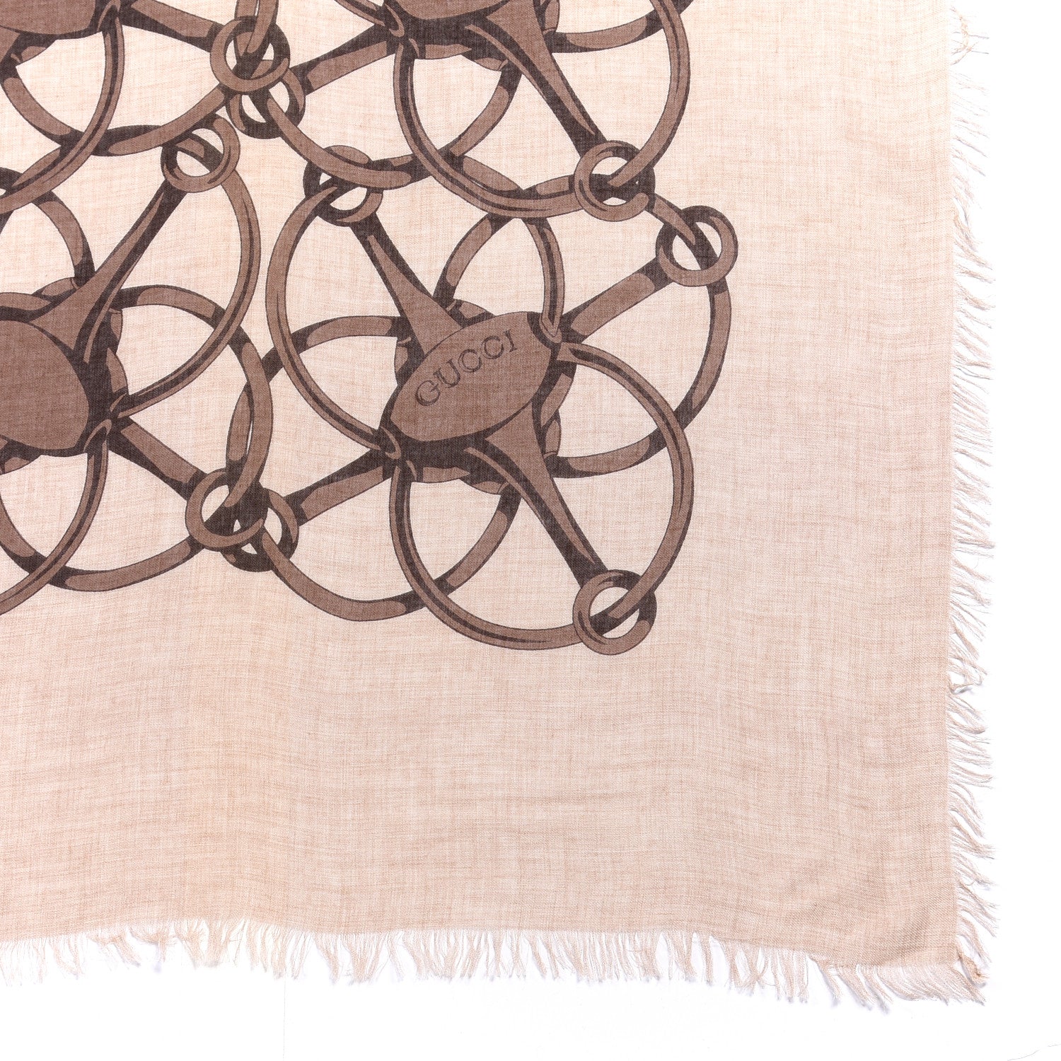 Gucci Modal Wool Hildash Square Shawl Beige Dark Brown 2 of 4
