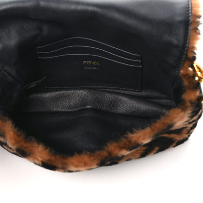Fendi Shearling Vitello Dolce Macro FF 1974 Mini Baguette Tobacco Black 5 of 8