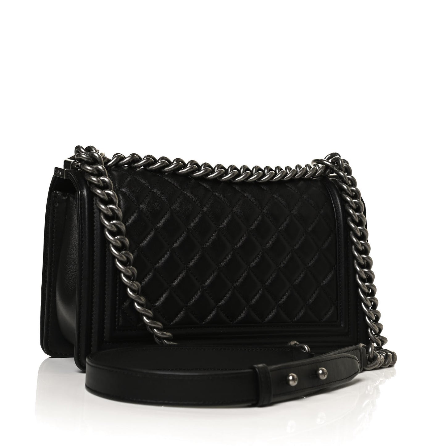 Lambskin Quilted Medium Boy Flap Black