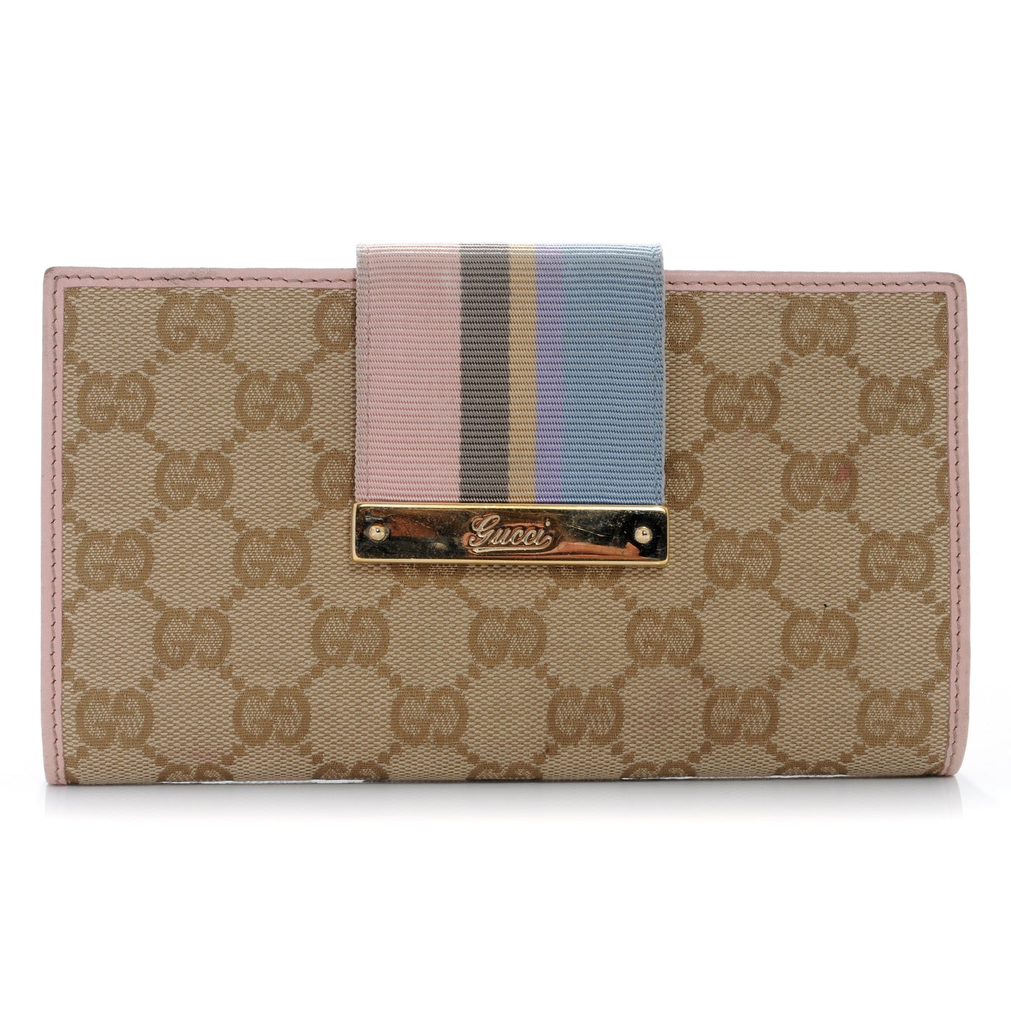 Monogram Calfskin Ladies Web Continental Wallet Pink