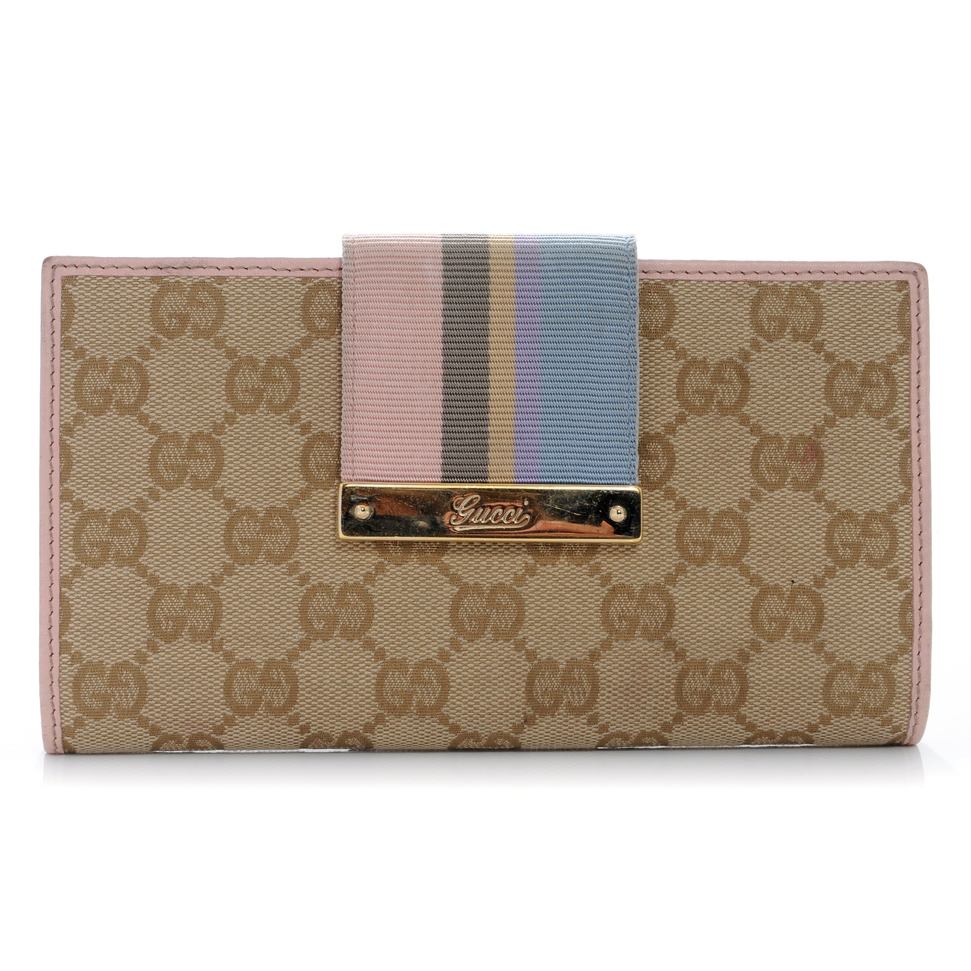 Gucci Monogram Calfskin Ladies Web Continental Wallet Pink 1 of 7