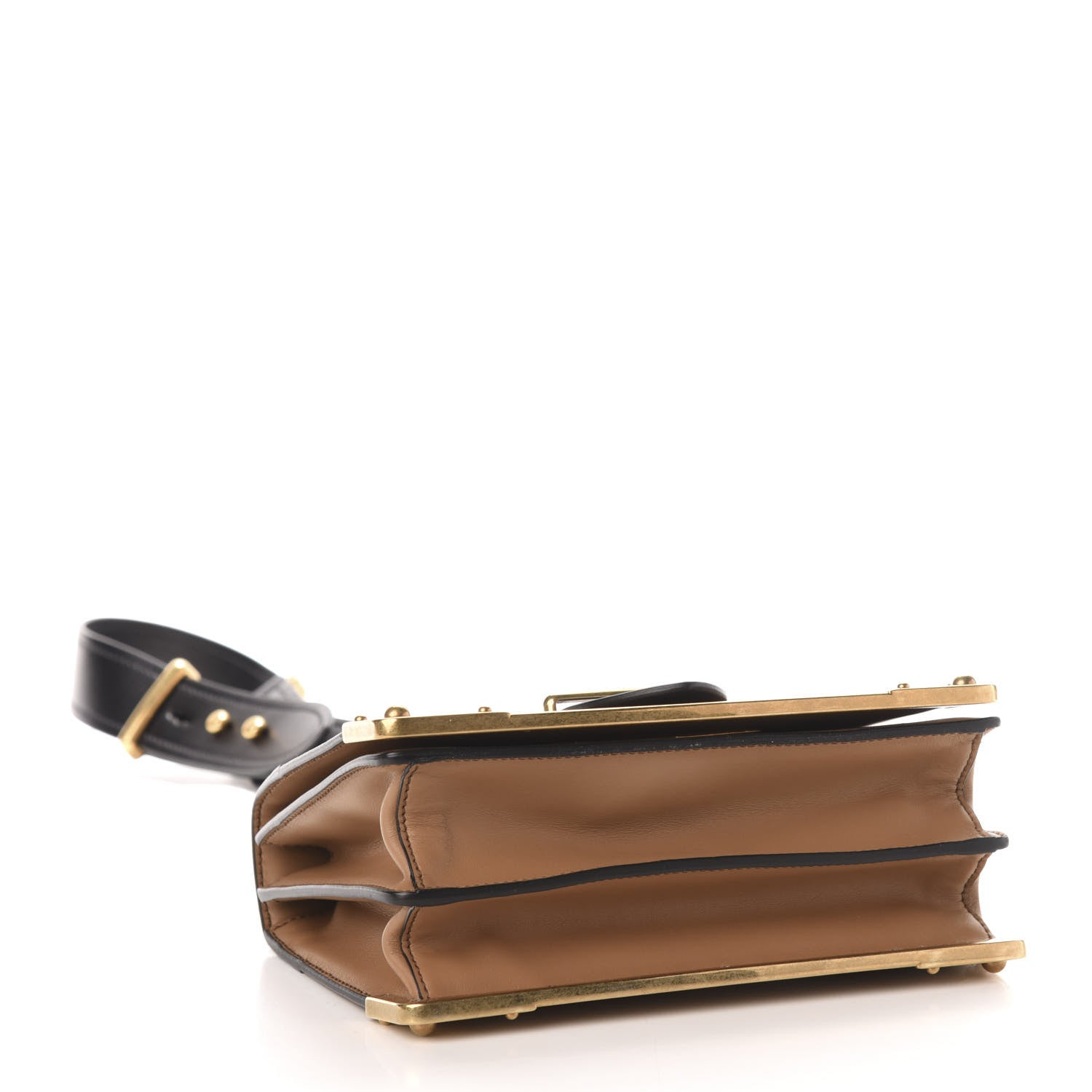 Prada City Calfskin Saffiano Cahier Bag Caramel Black 4 of 9