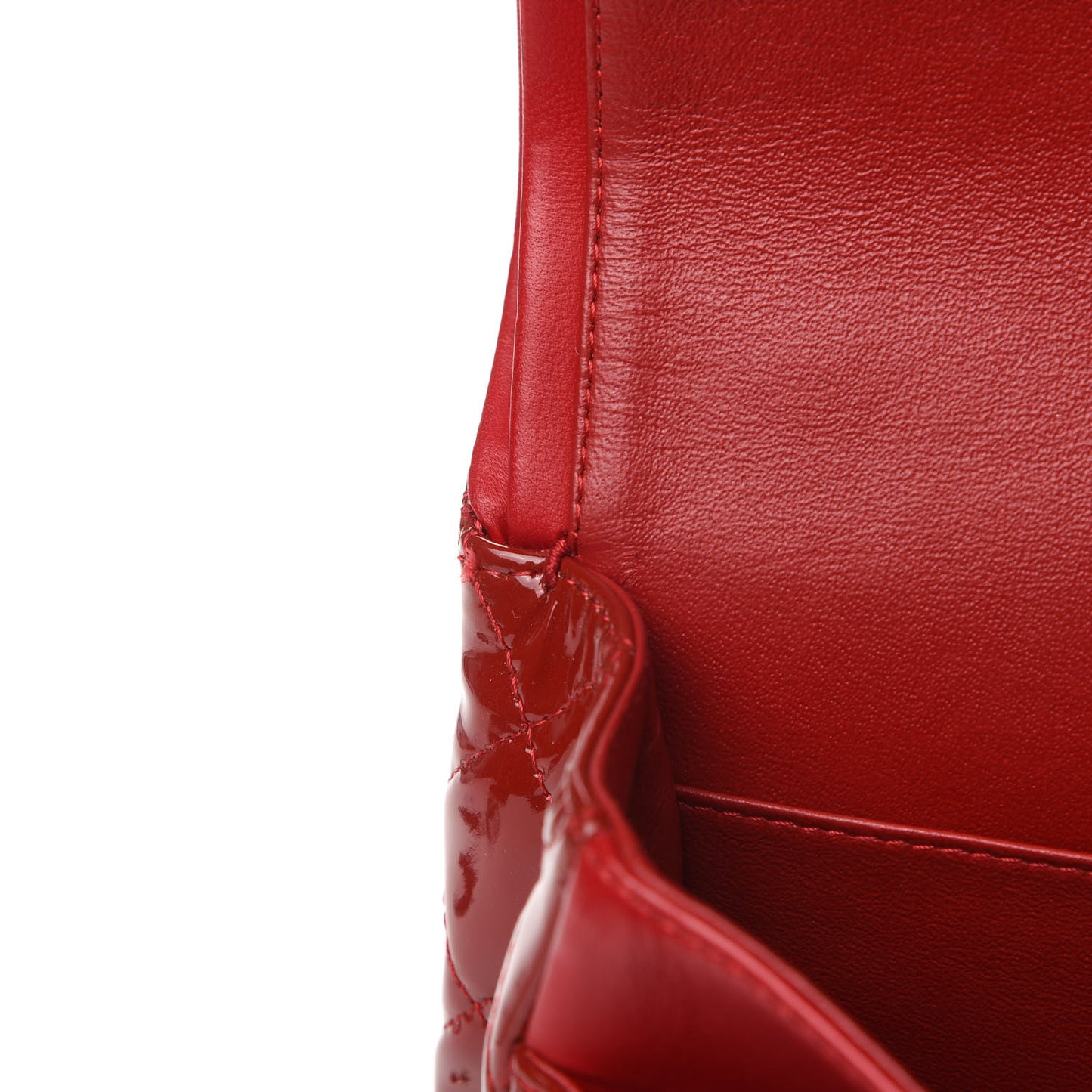 Patent Calfskin Quilted Medium Double Flap Red