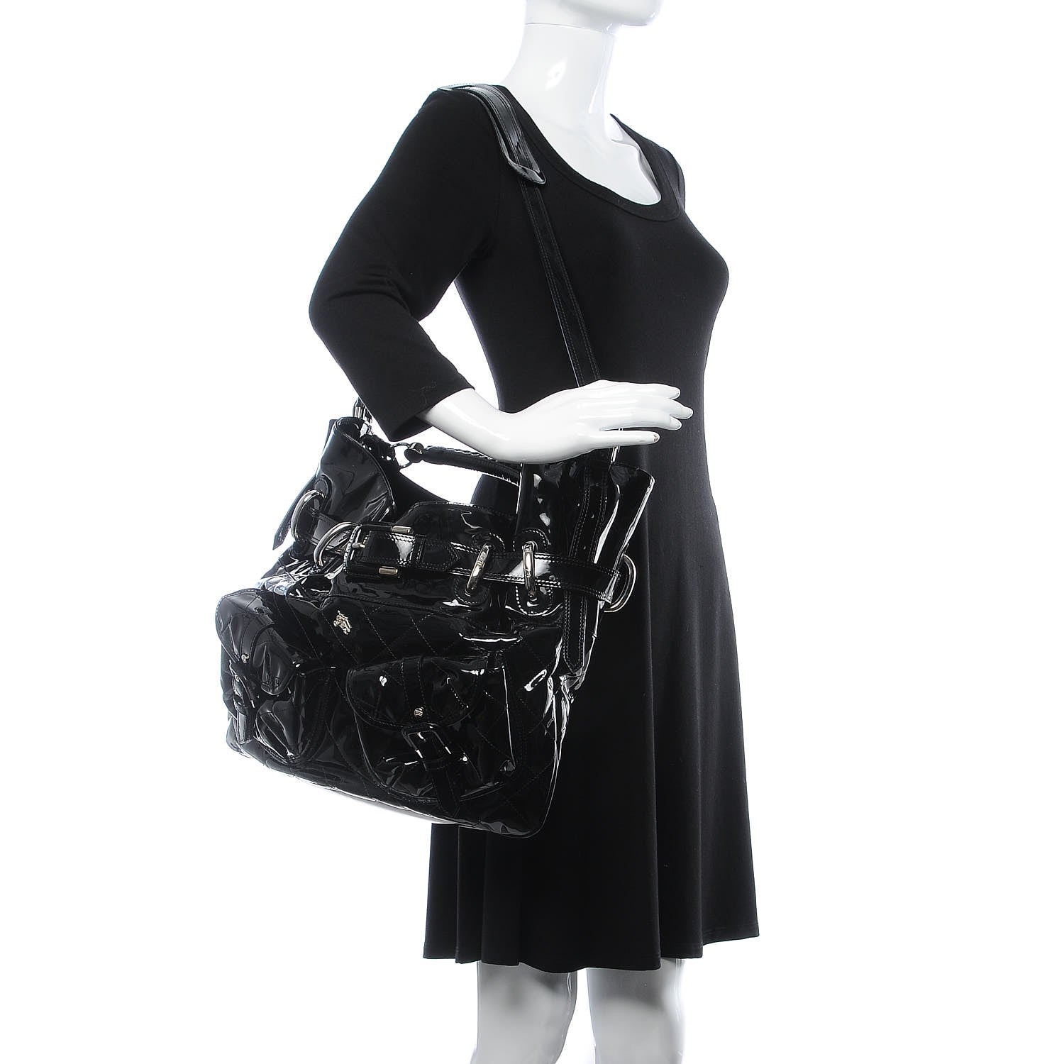 Burberry Patent Calfskin Quilted Large Manor Tote Black 2 of 8