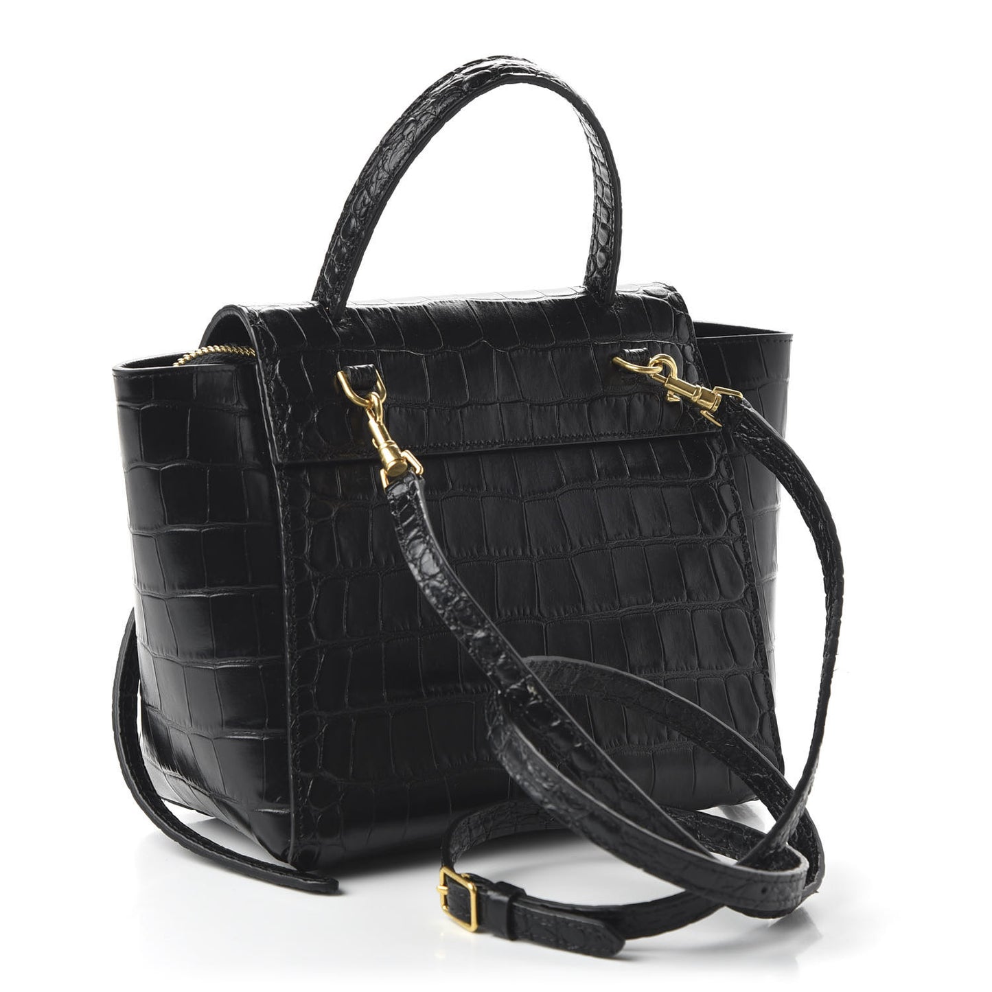 Calfskin Crocodile Embossed Nano Belt Bag Black