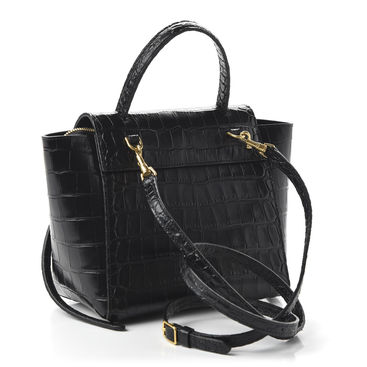 Celine Calfskin Crocodile Embossed Nano Belt Bag Black 3 of 9