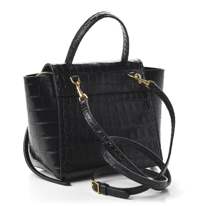 Celine Calfskin Crocodile Embossed Nano Belt Bag Black 3 of 9