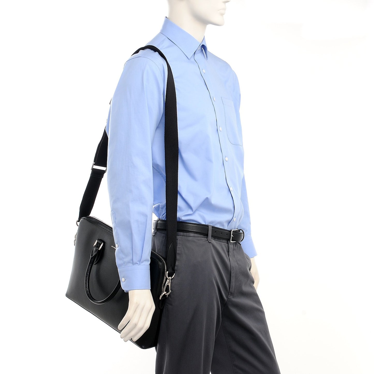 Textured Calfskin Barrow Briefcase Black