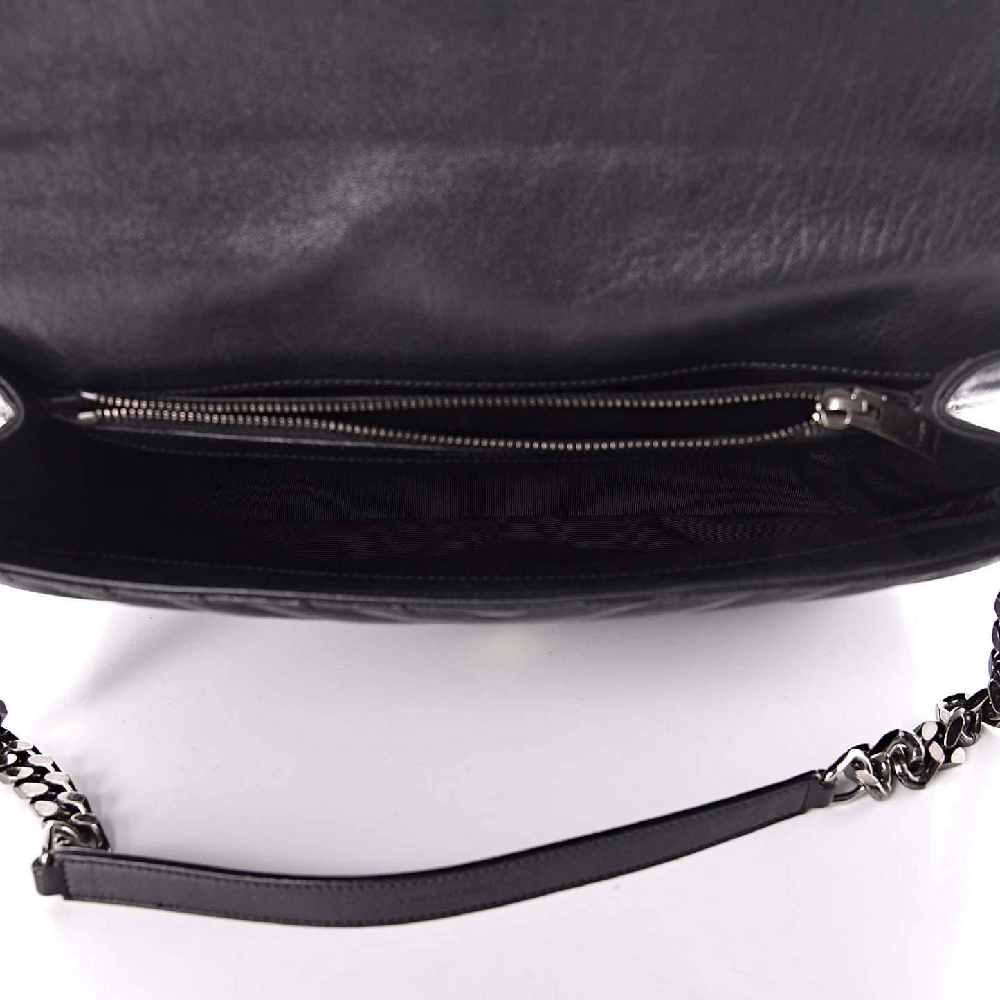 Sheepskin Matelasse Chevron Monogram Large College Satchel Black