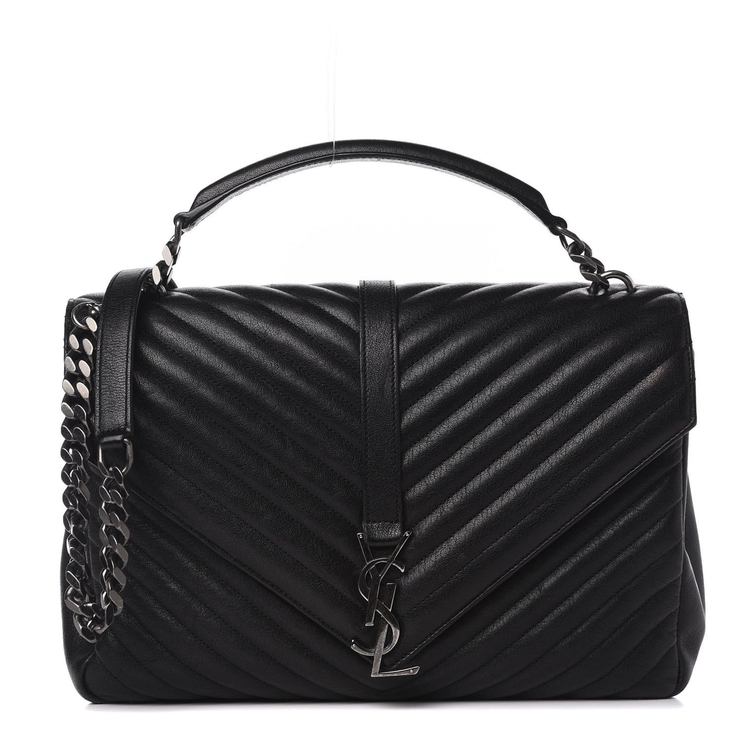 Sheepskin Matelasse Chevron Monogram Large College Satchel Black