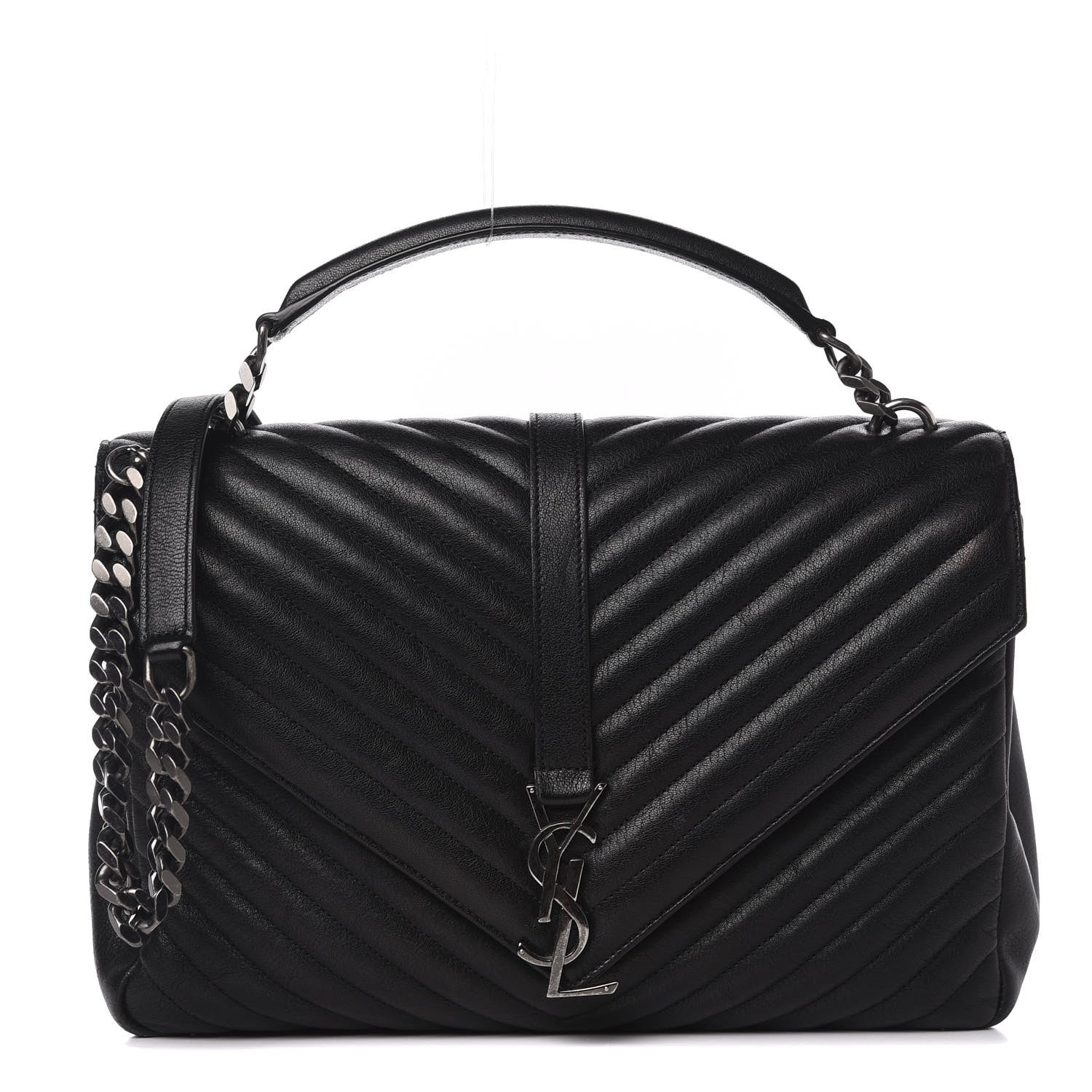 Saint Laurent Sheepskin Matelasse Chevron Monogram Large College Satchel Black 1 of 11