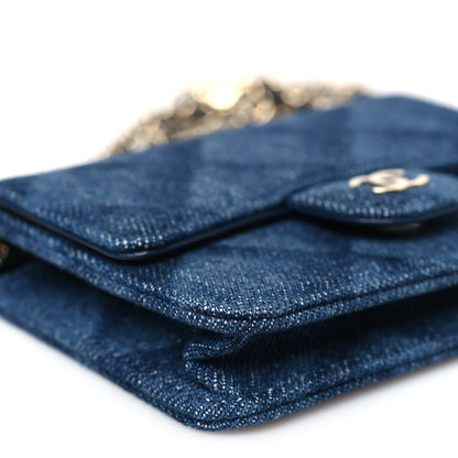 Chanel Printed Denim Quilted Card Holder On Chain  Dark Blue 10 of 11