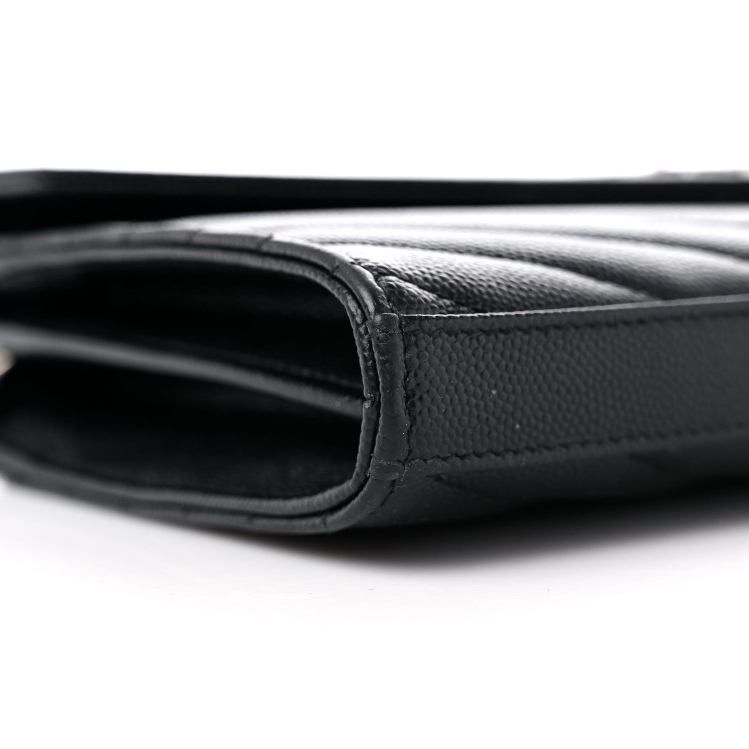 Saint Laurent Grain De Poudre Matelasse Chevron Monogram Chain Wallet Black 8 of 12