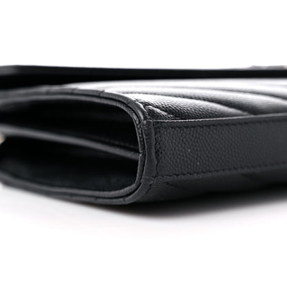 Saint Laurent Grain De Poudre Matelasse Chevron Monogram Chain Wallet Black 8 of 12