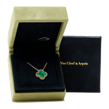 Van Cleef & Arpels 18K Yellow Gold Malachite Vintage Alhambra Pendant Necklace 5 of 6