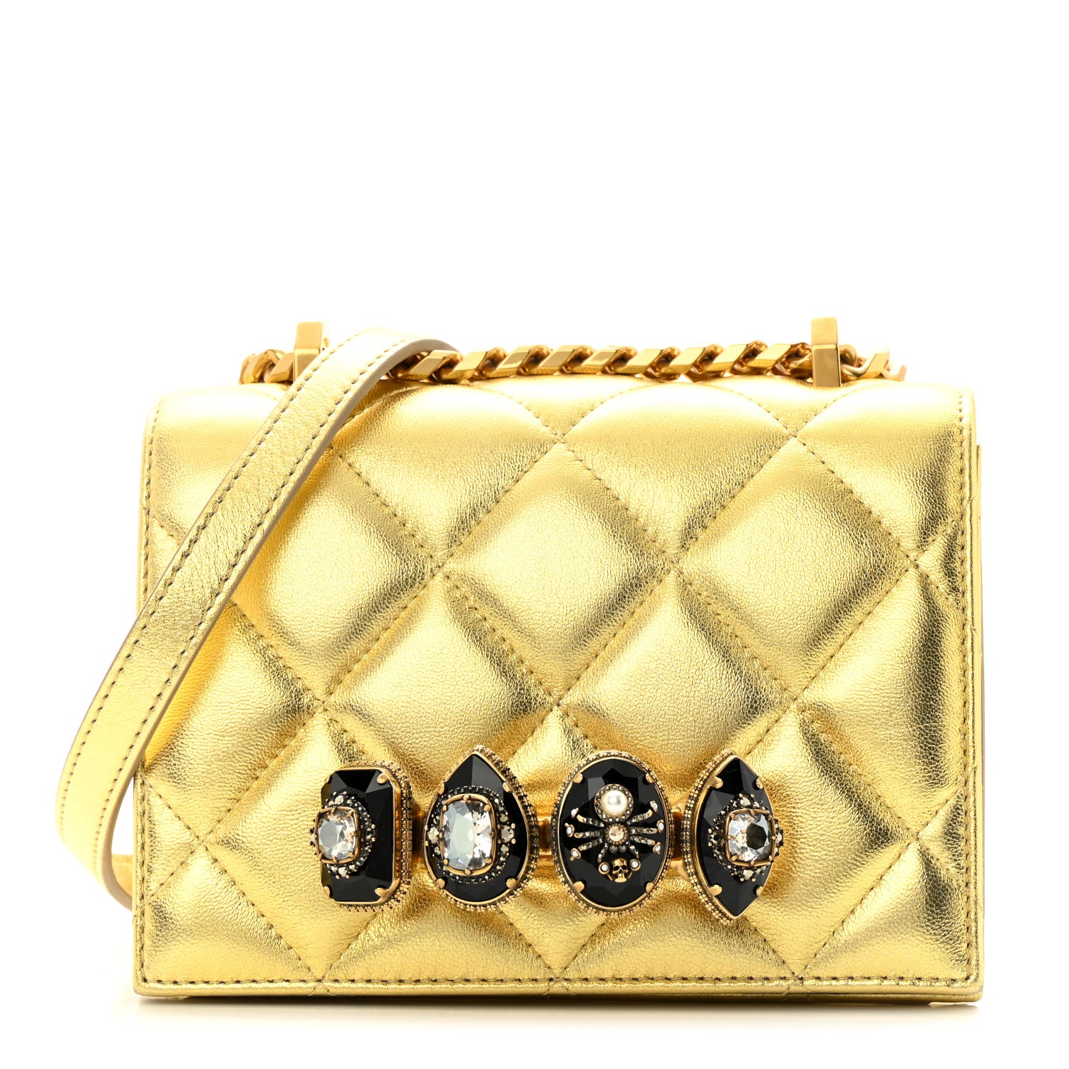 Alexander McQueen Metallic Calfskin Quilted Knuckle Shoulder Bag Gold 1 of 20