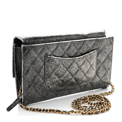 Chanel Cracked Metallic Calfskin Quilted Zip Away Chain Clutch Dark Silver 3 of 9