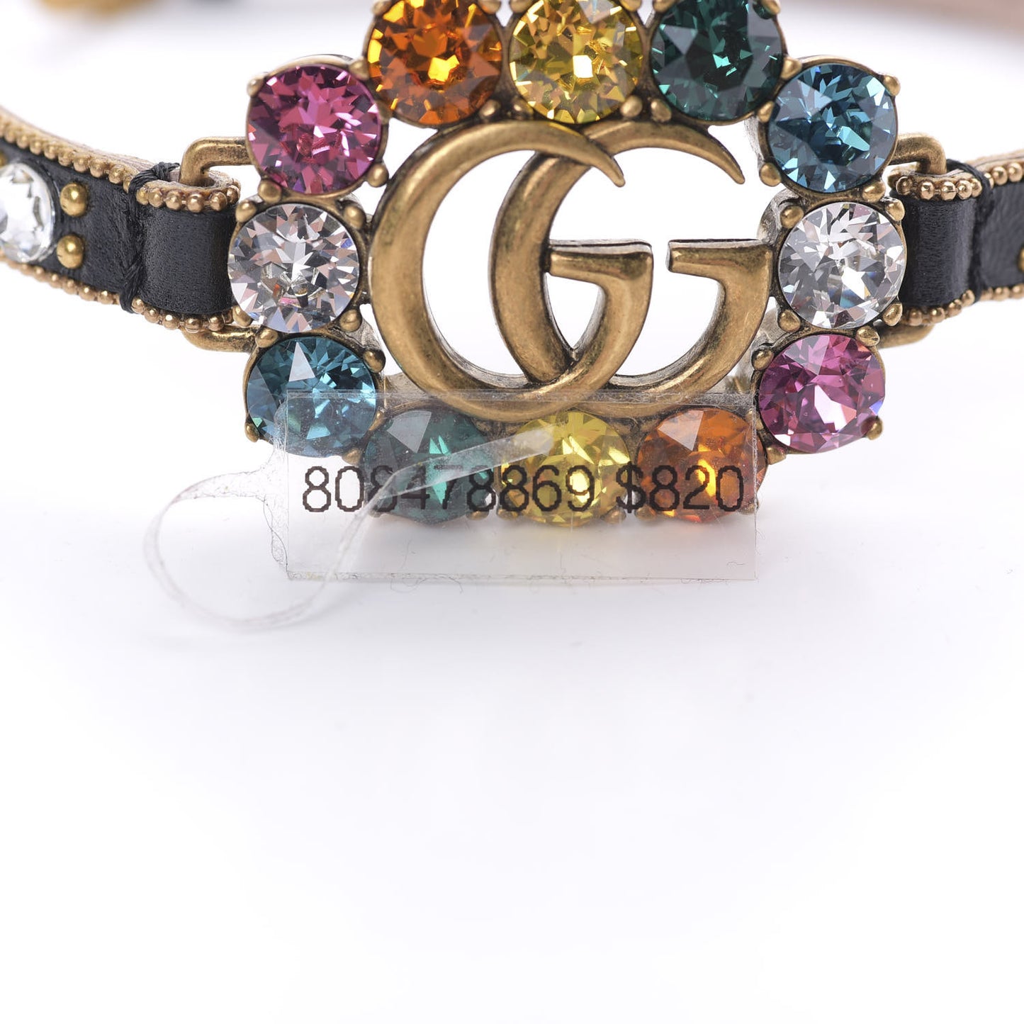Calfskin Crystal Embellished Double G Choker Necklace Multicolor