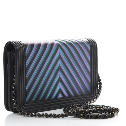 Chanel Calfskin Painted Chevron Embossed Boy Wallet On Chain WOC Black 3 of 14