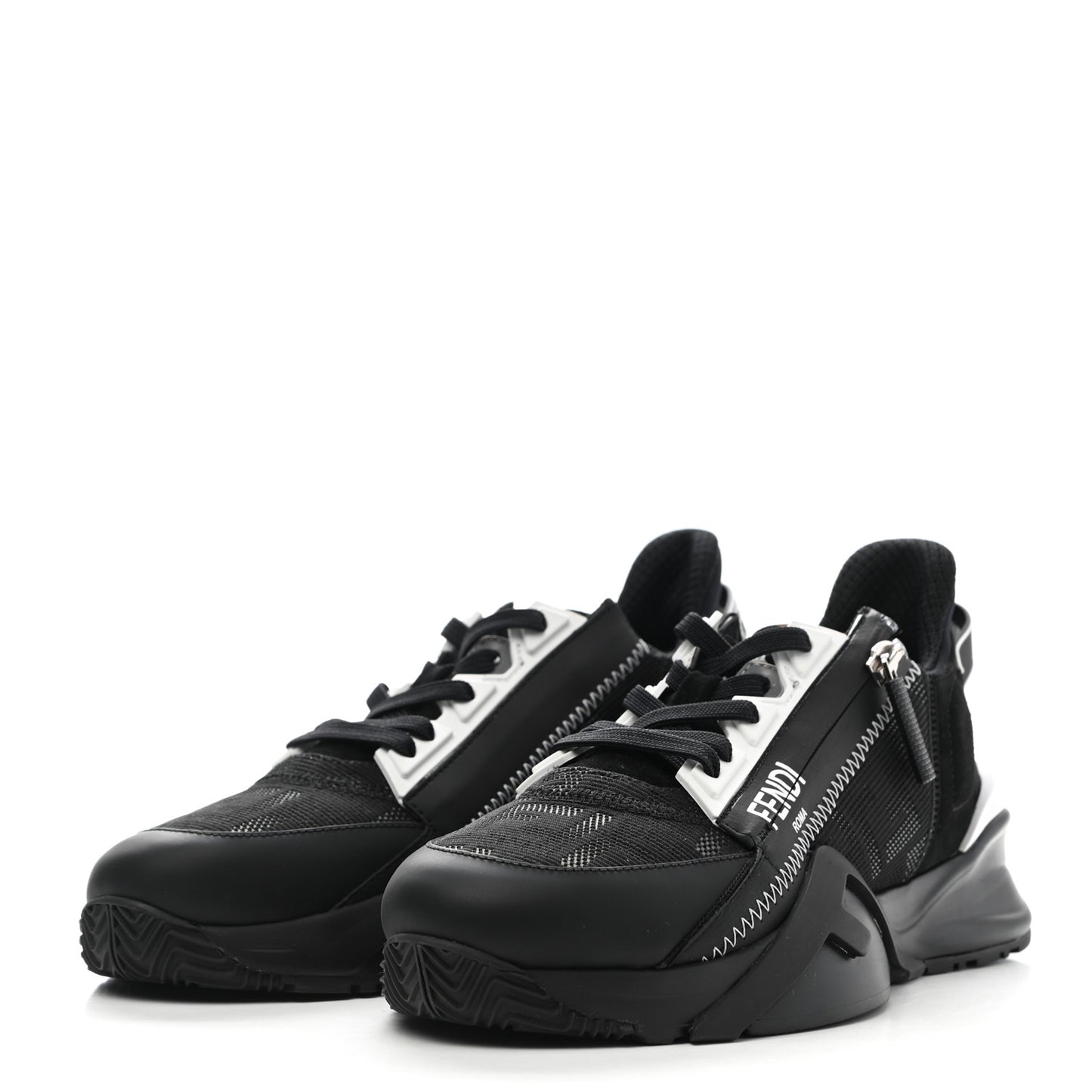 Nylon Lycra FF Womens Fendi Flow Low Top Sneakers 37 Black Silver Anthracite