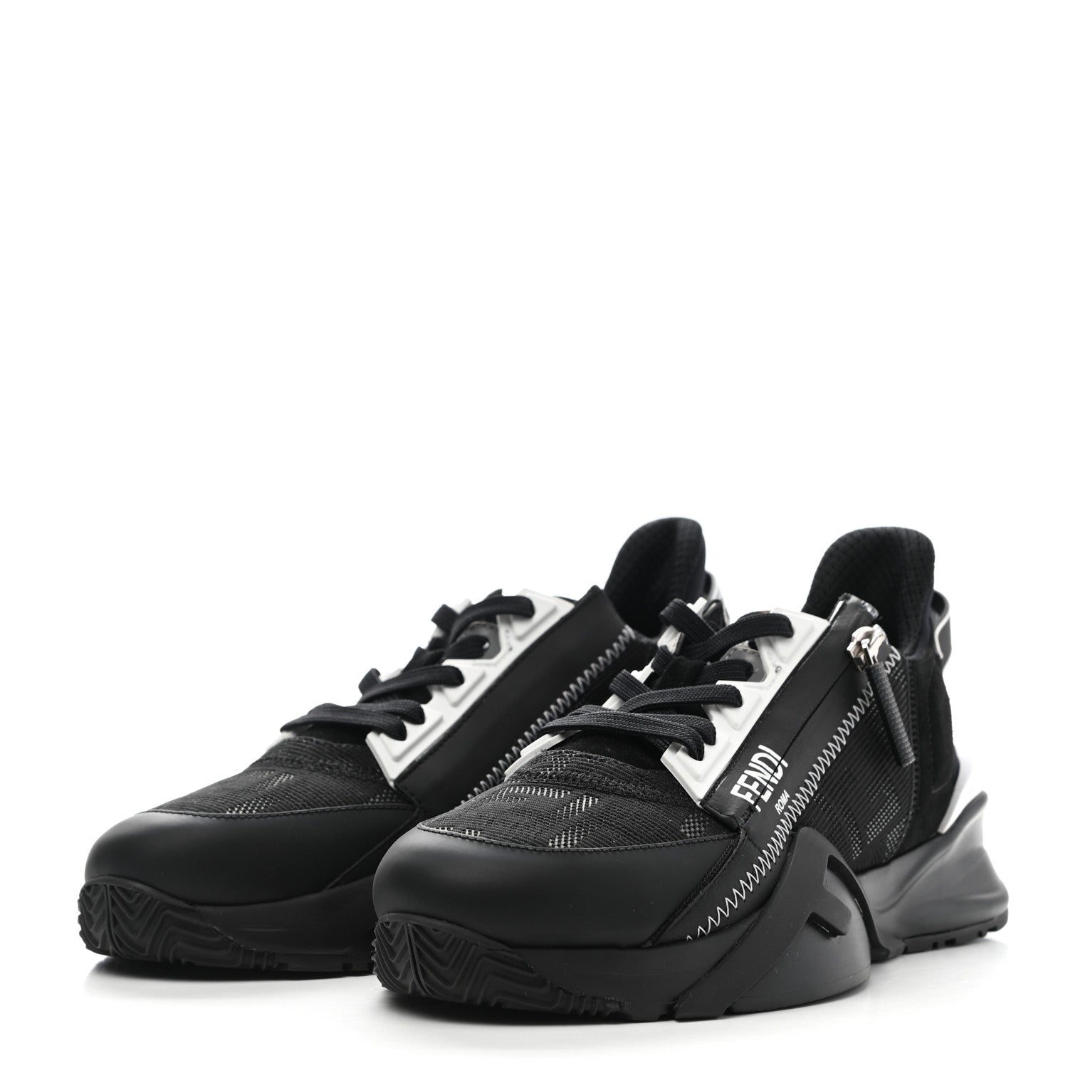 Fendi Nylon Lycra FF Womens Fendi Flow Low Top Sneakers 37 Black Silver Anthracite 3 of 9