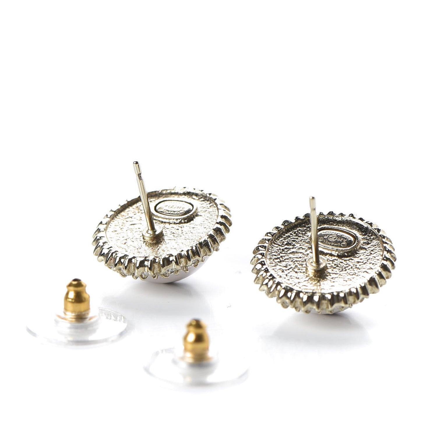 Crystal Pearl CC Round Earrings Gold Pearly White Black