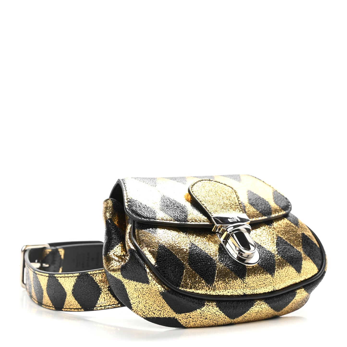 Metallic Cracked Calfskin Belt Bag Gold Black