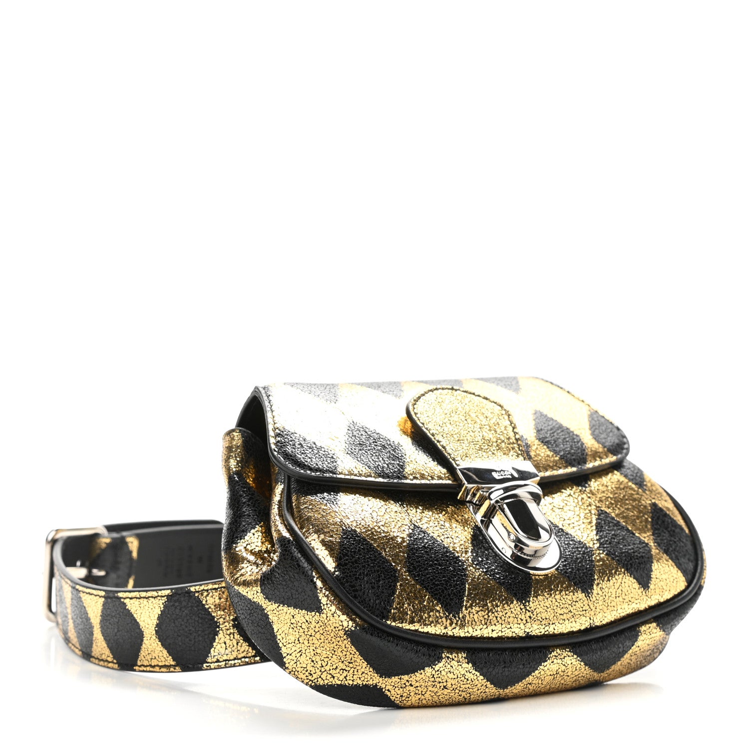 Gucci Metallic Cracked Calfskin Belt Bag Gold Black 4 of 11