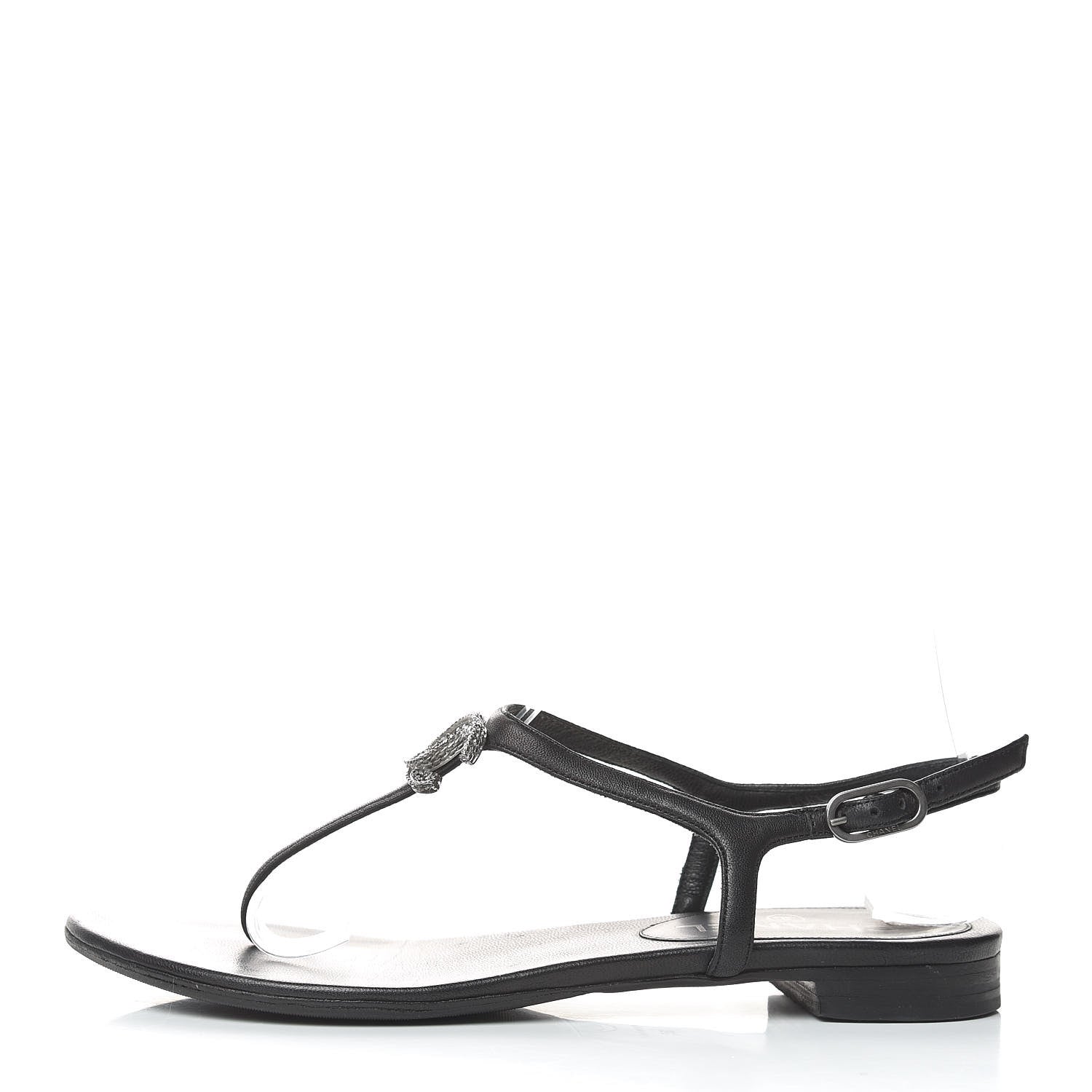 Chanel Lambskin Crystal CC Thong Sandals 36 Black 1 of 11
