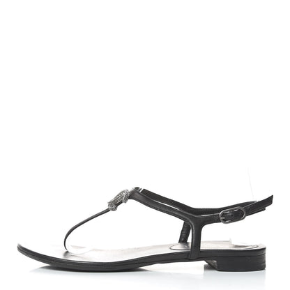 Chanel Lambskin Crystal CC Thong Sandals 36 Black 1 of 11