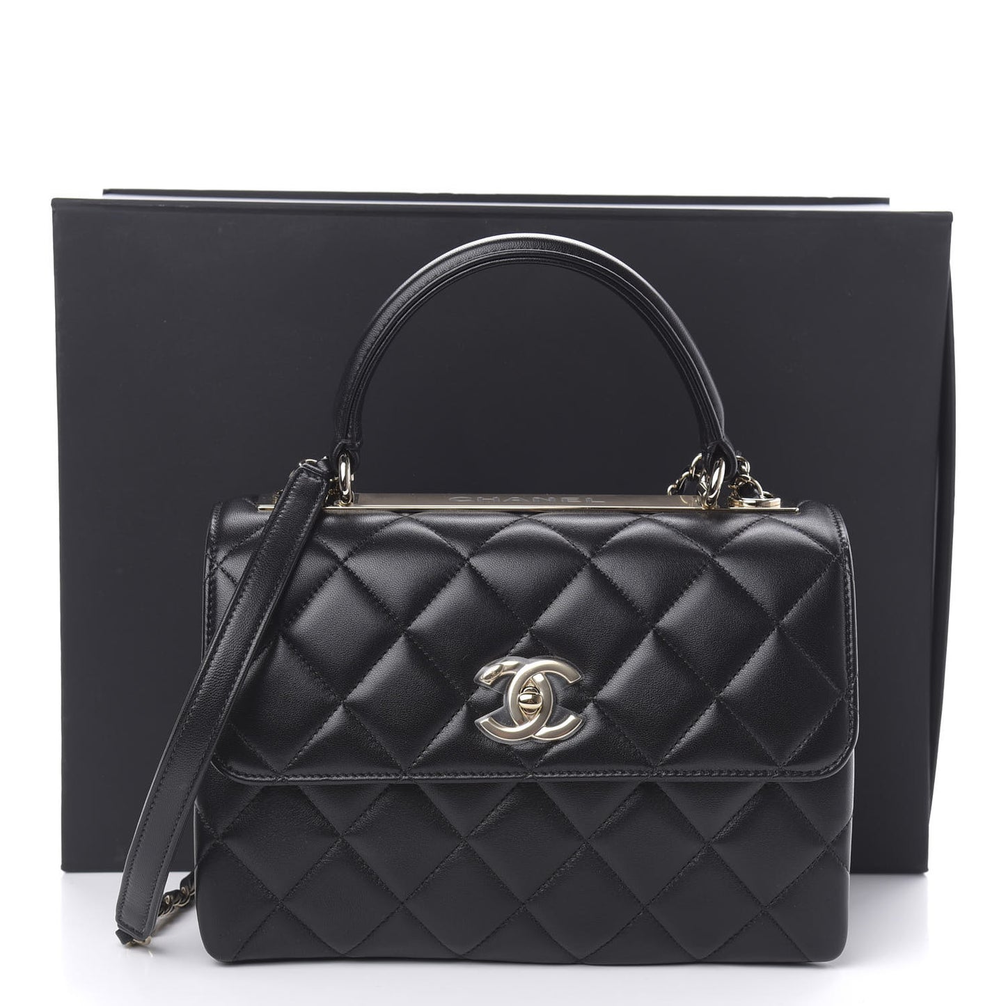 Lambskin Quilted Small Trendy CC Dual Handle Flap Bag Black