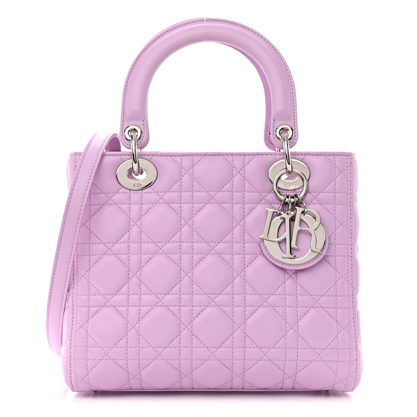 CHRISTIAN DIOR Lambskin Cannage Medium Lady Dior Purple